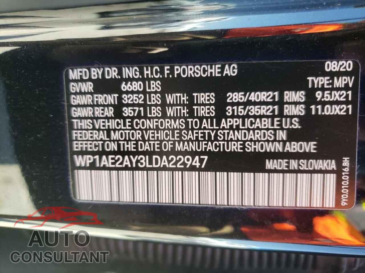 PORSCHE CAYENNE 2020 - WP1AE2AY3LDA22947