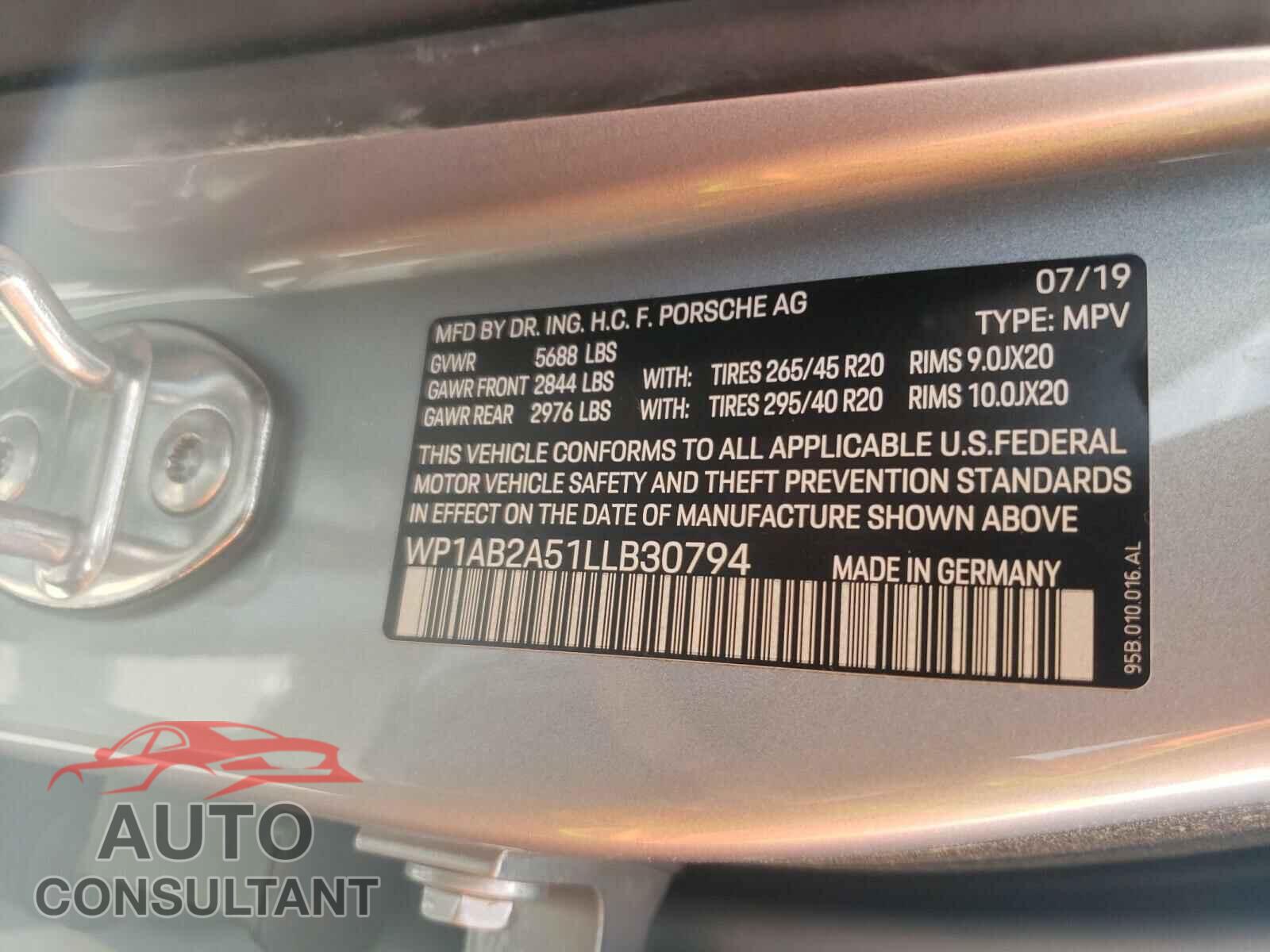 PORSCHE MACAN 2020 - WP1AB2A51LLB30794