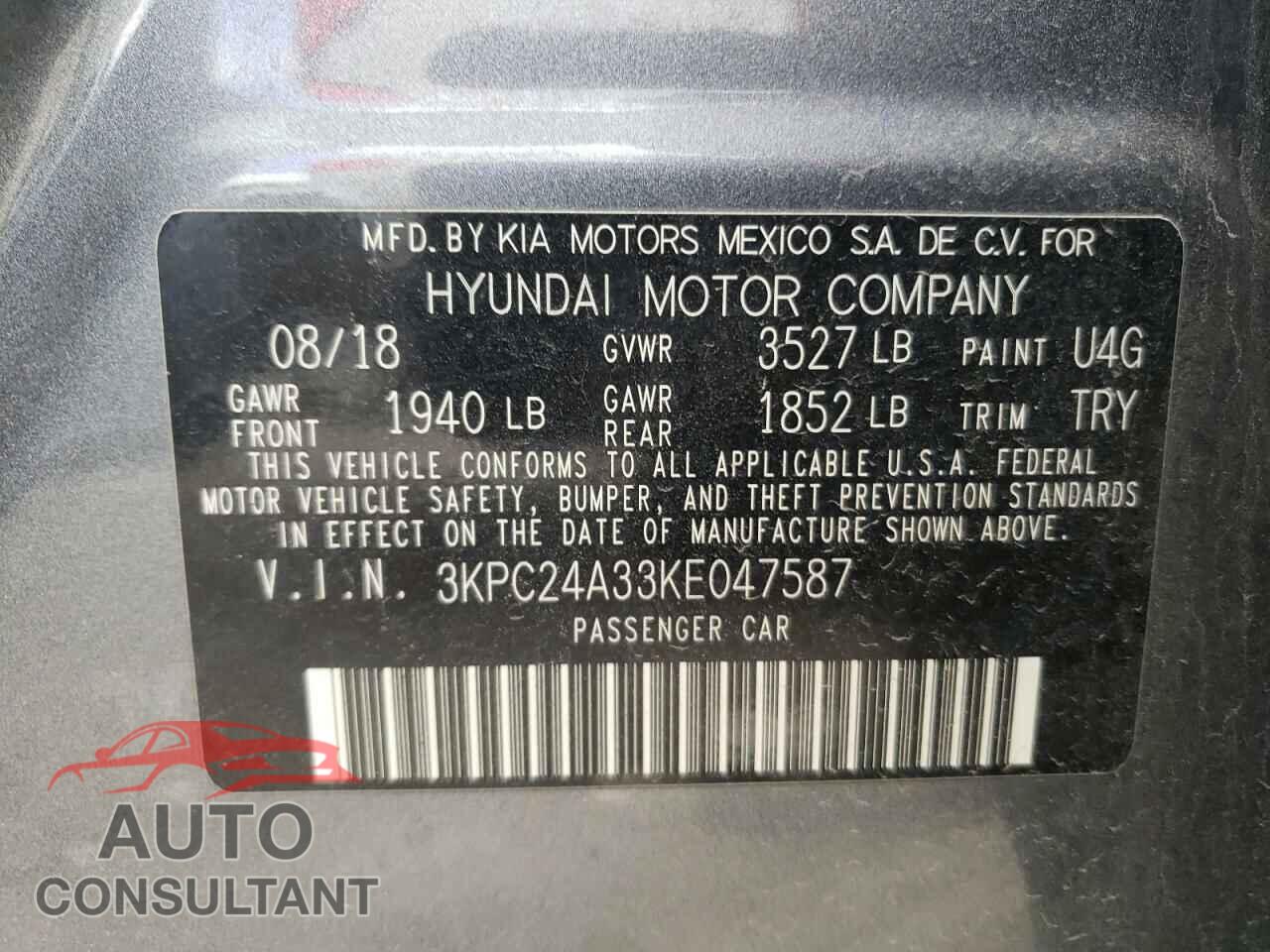 HYUNDAI ACCENT 2019 - 3KPC24A33KE047587