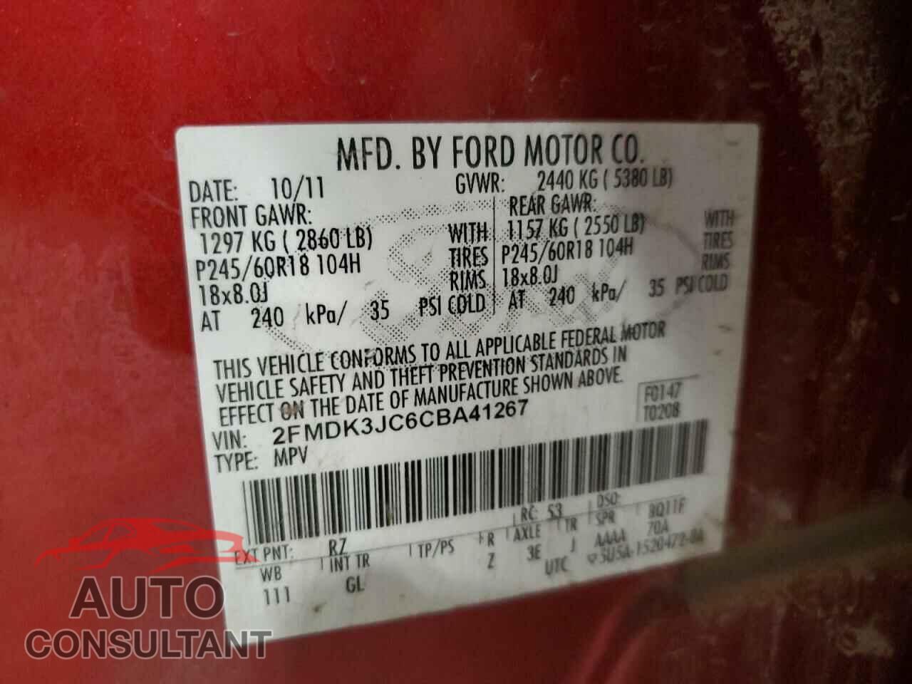 FORD EDGE 2012 - 2FMDK3JC6CBA41267