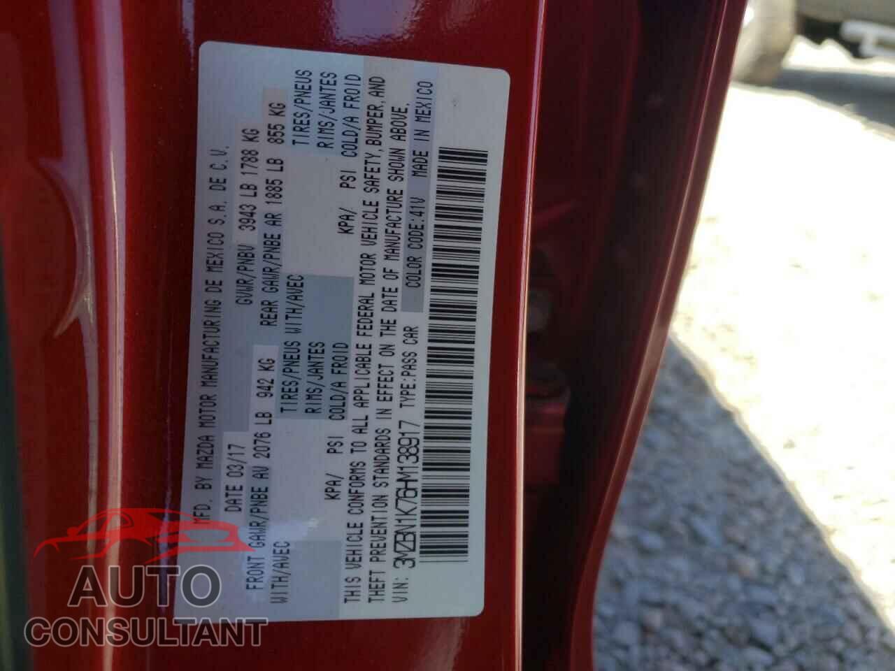 MAZDA 3 2017 - 3MZBN1K76HM138917