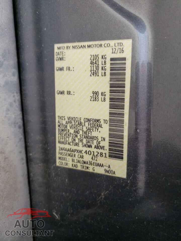 NISSAN MAXIMA 2017 - 1N4AA6APXHC401281