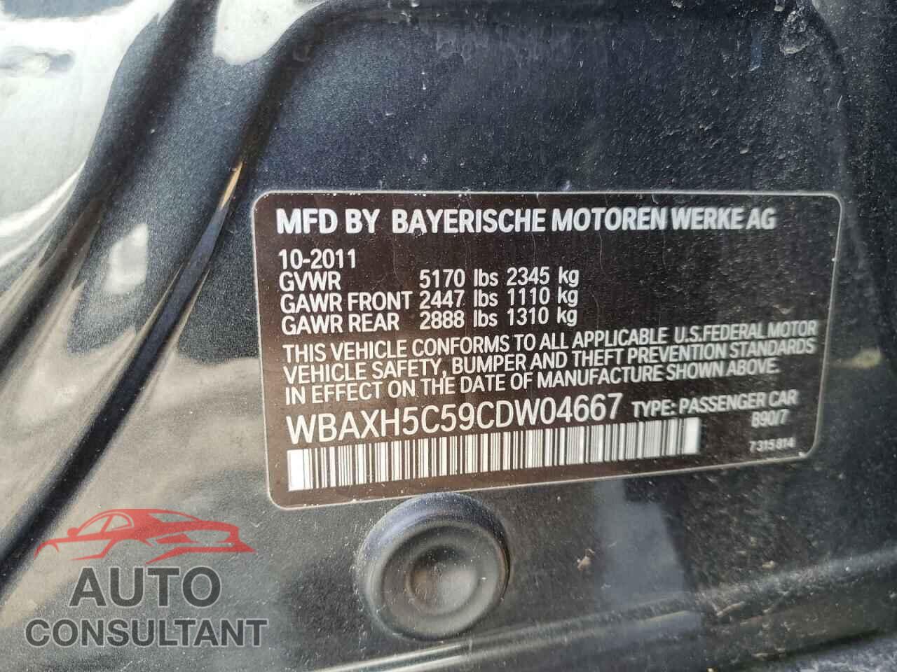 BMW 5 SERIES 2012 - WBAXH5C59CDW04667