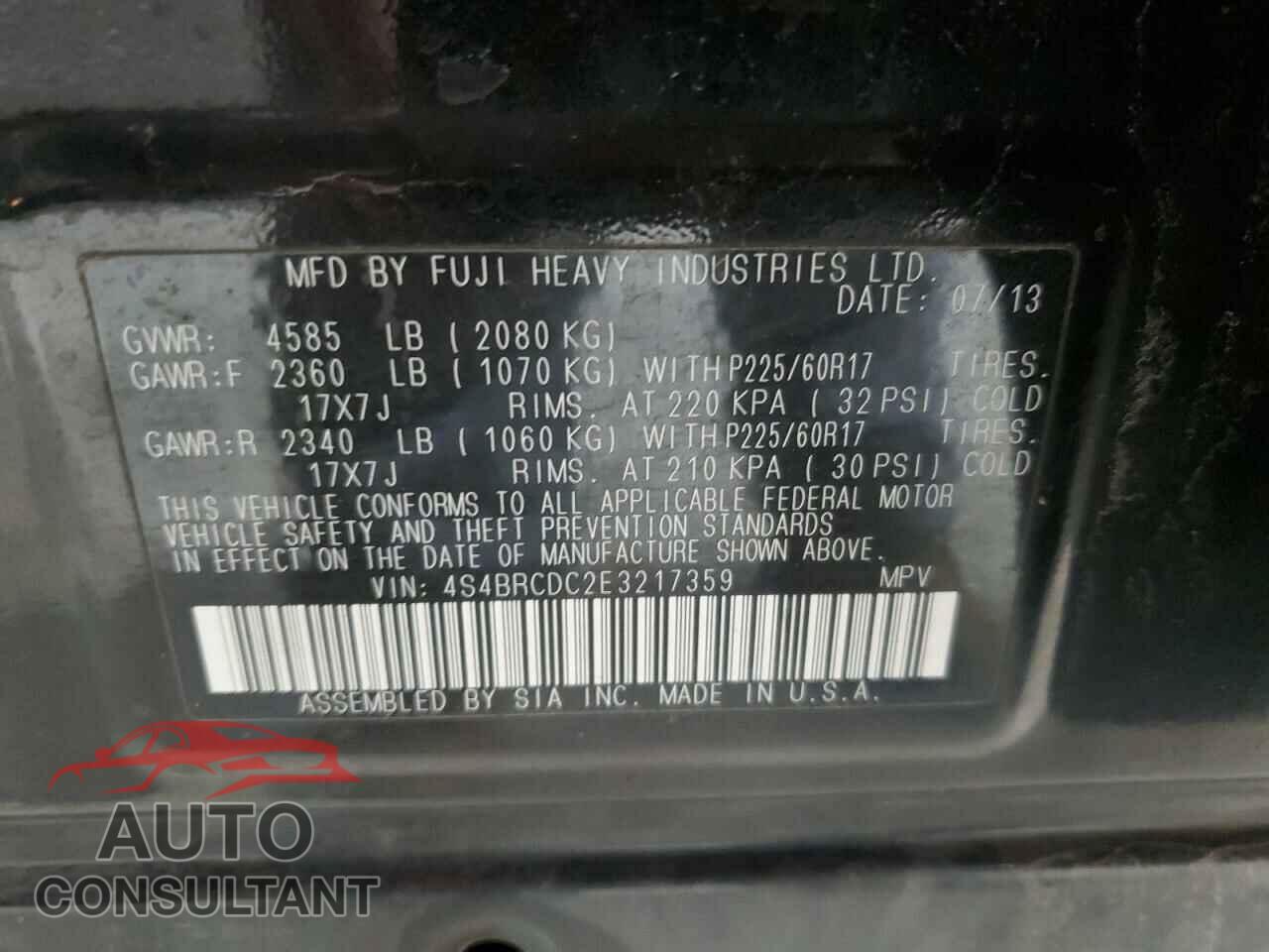 SUBARU OUTBACK 2014 - 4S4BRCDC2E3217359