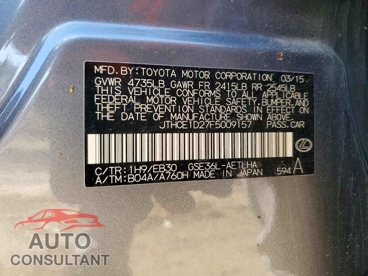 LEXUS IS 2015 - JTHCE1D27F5009157