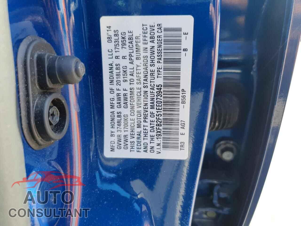 HONDA CIVIC 2014 - 19XFB2F51EE073945