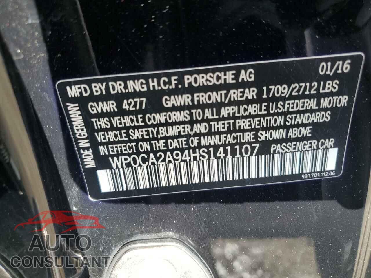 PORSCHE 911 2017 - WP0CA2A94HS141107