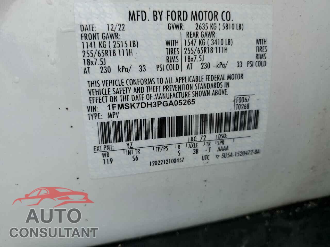 FORD EXPLORER 2023 - 1FMSK7DH3PGA05265