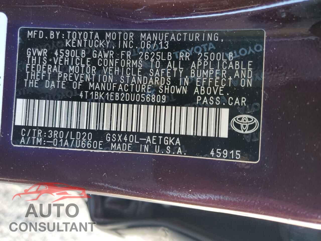 TOYOTA AVALON 2013 - 4T1BK1EB2DU056809