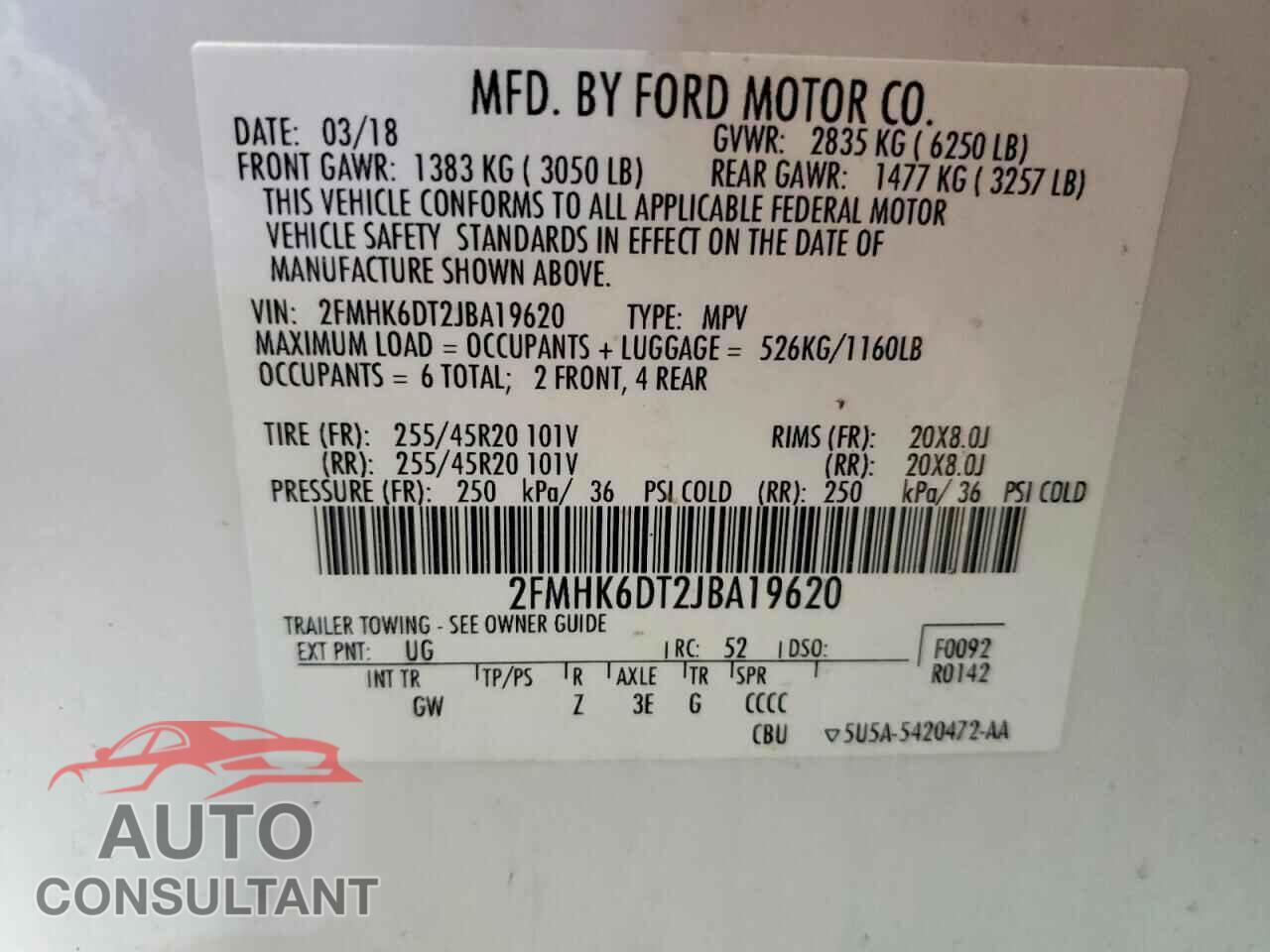 FORD FLEX 2018 - 2FMHK6DT2JBA19620