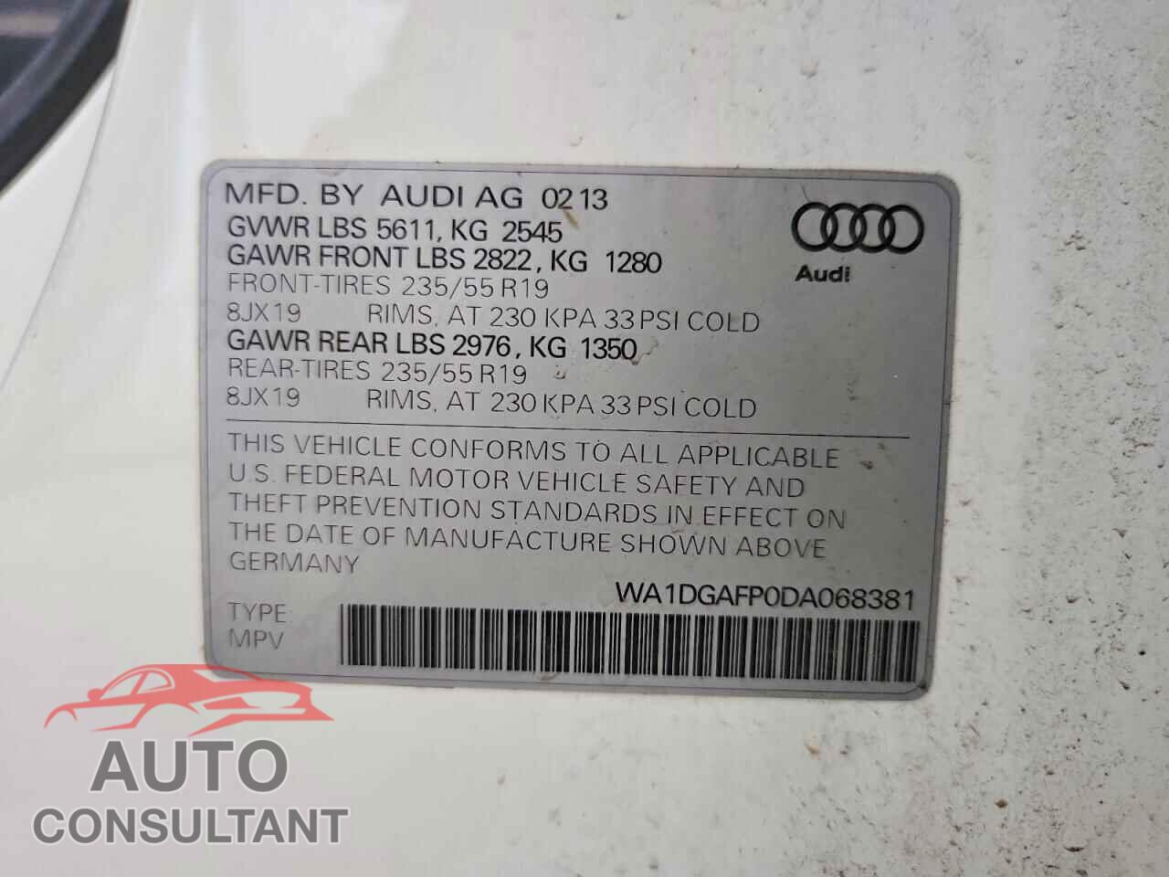 AUDI Q5 2013 - WA1DGAFP0DA068381