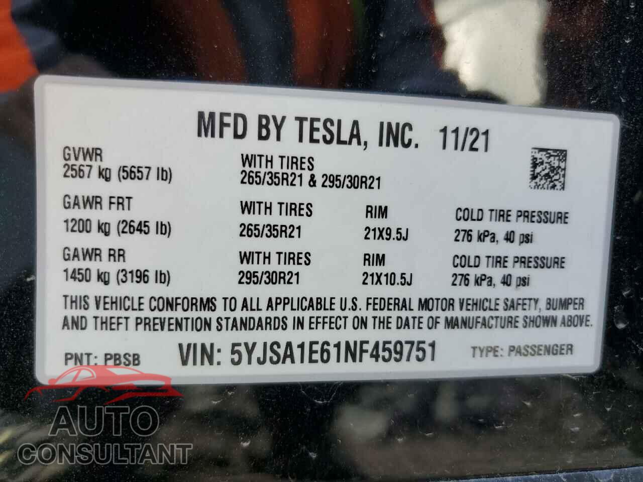 TESLA MODEL S 2022 - 5YJSA1E61NF459751