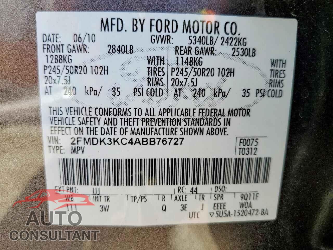FORD EDGE 2010 - 2FMDK3KC4ABB76727