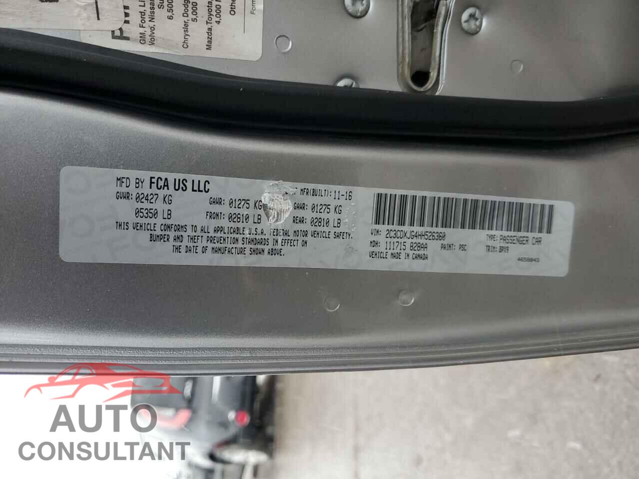 DODGE CHARGER 2017 - 2C3CDXJG4HH526360