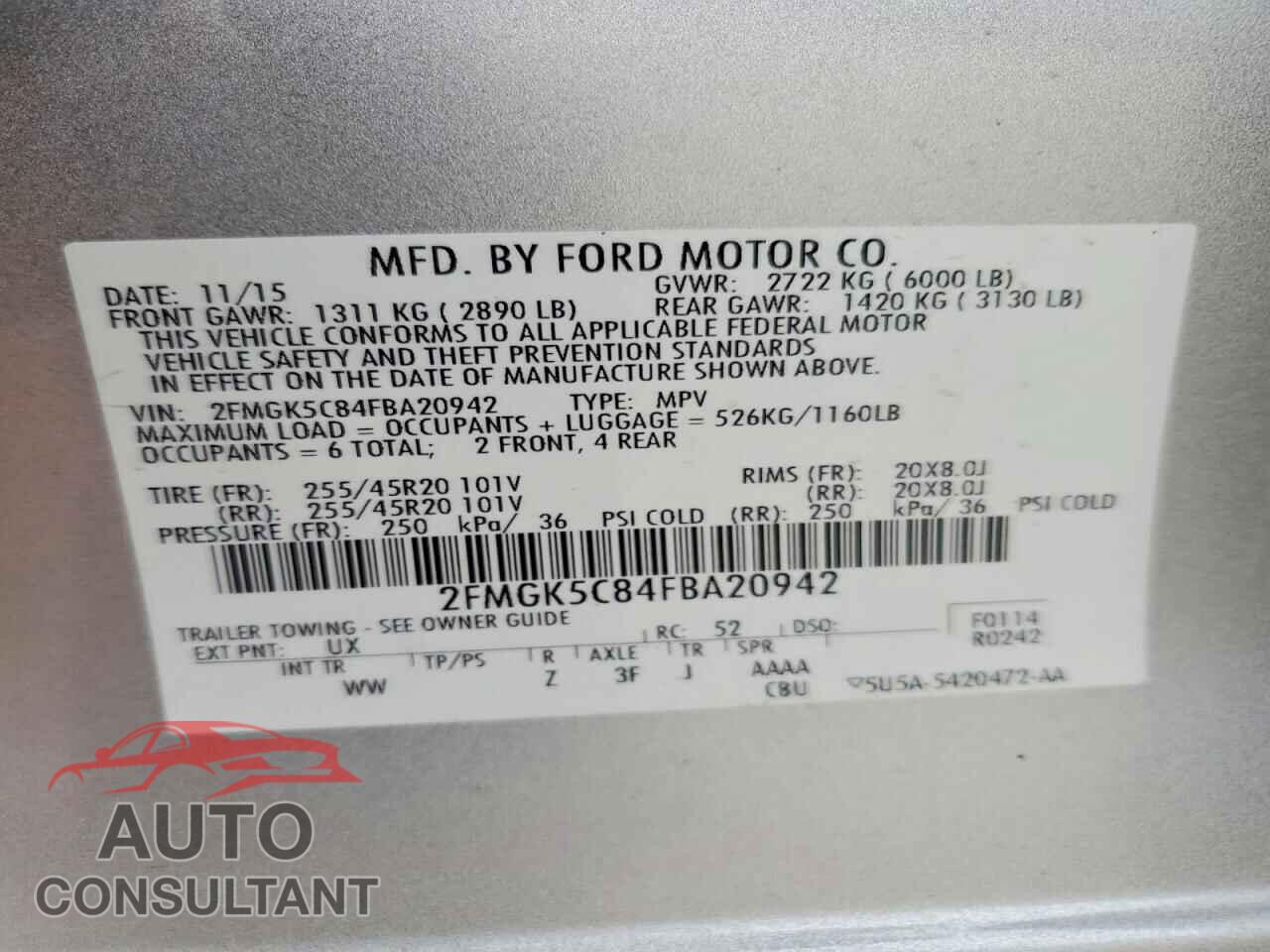 FORD FLEX 2015 - 2FMGK5C84FBA20942