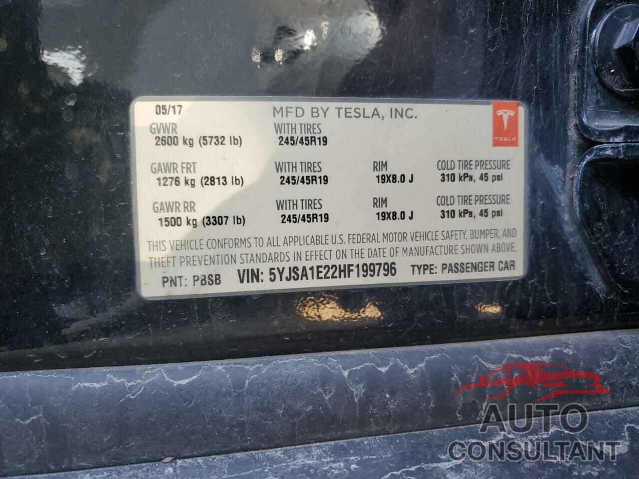TESLA MODEL S 2017 - 5YJSA1E22HF199796