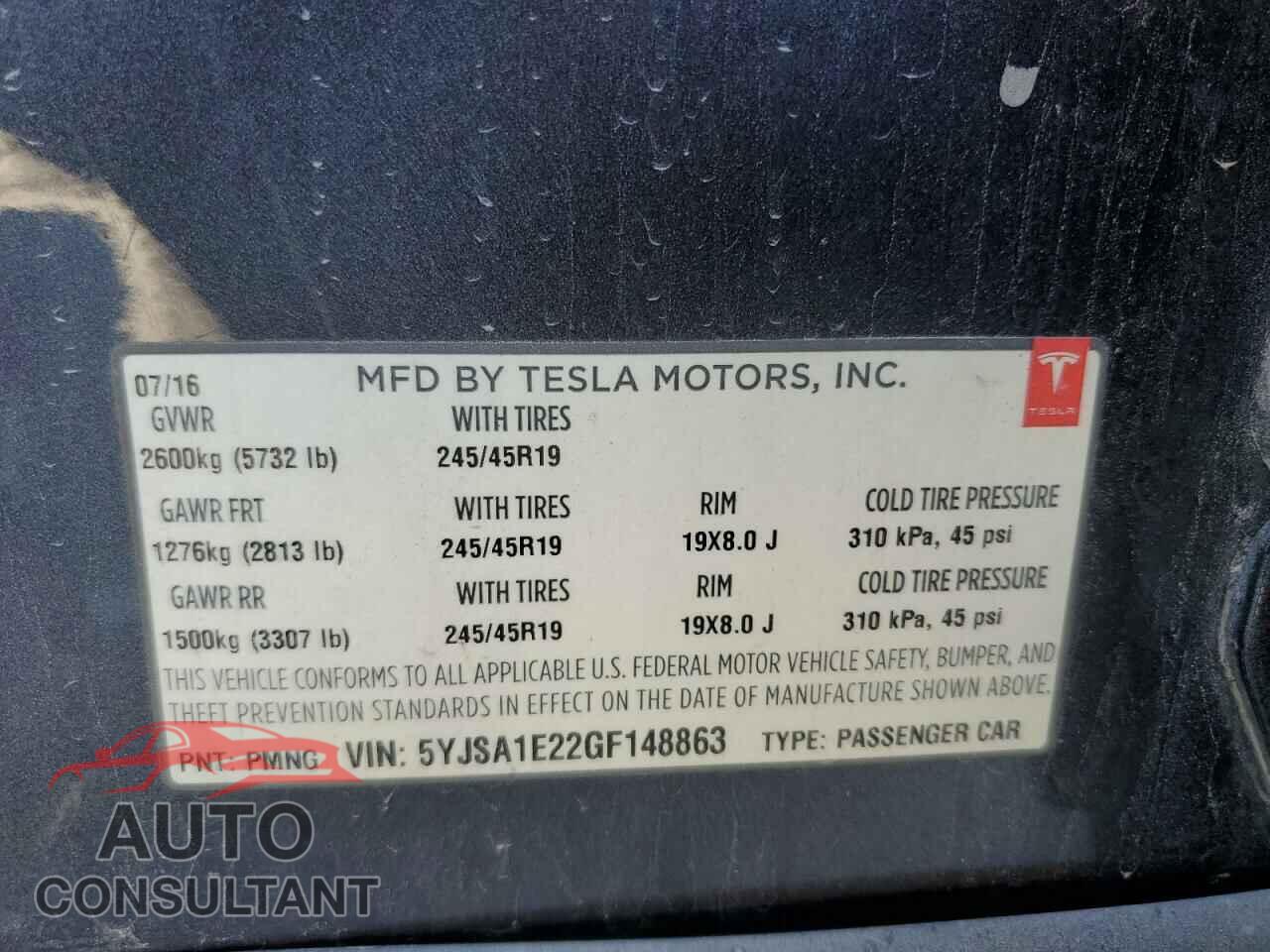 TESLA MODEL S 2016 - 5YJSA1E22GF148863