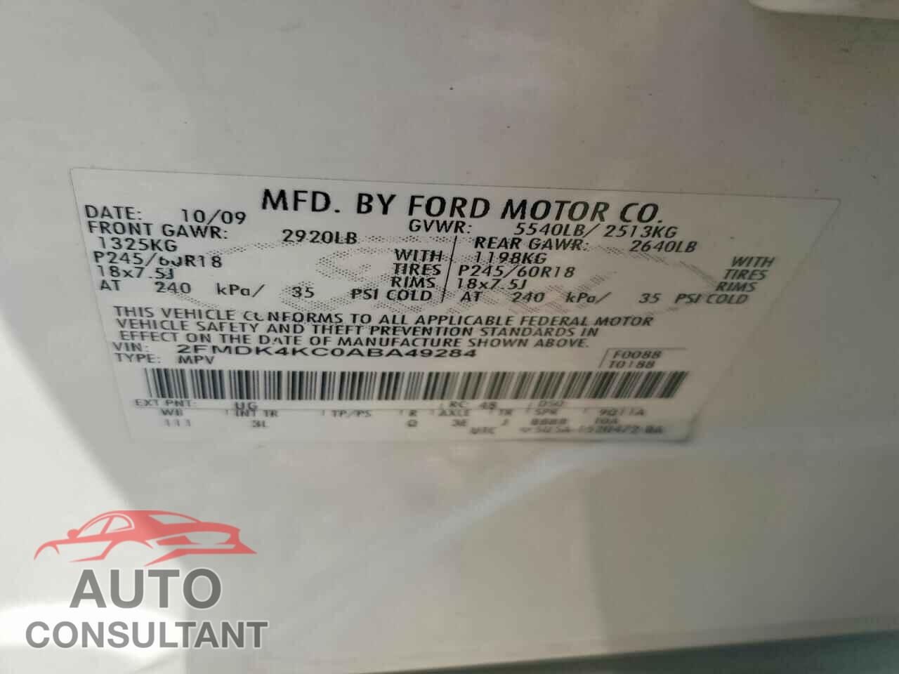 FORD EDGE 2010 - 2FMDK4KC0ABA49284