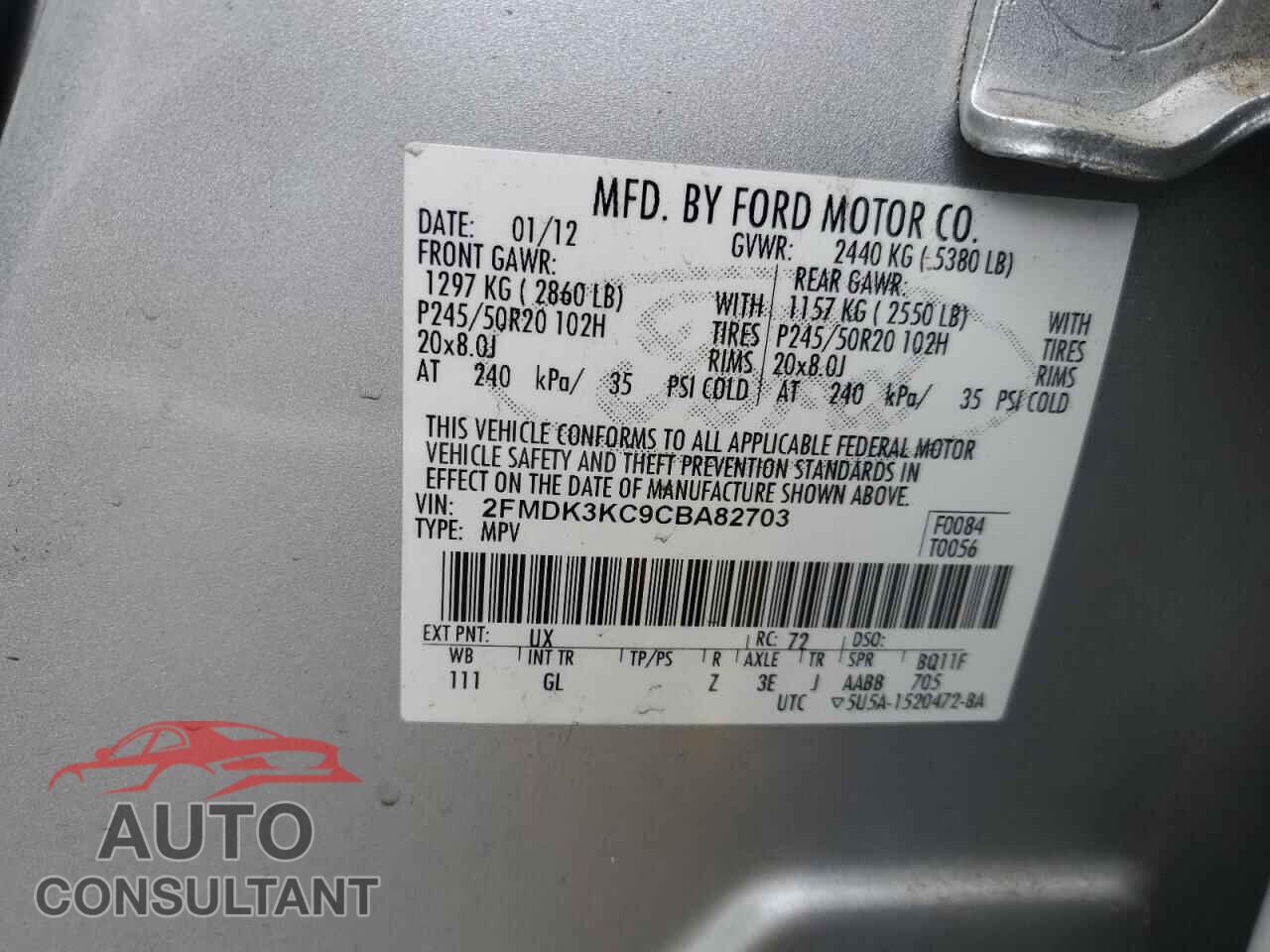 FORD EDGE 2012 - 2FMDK3KC9CBA82703