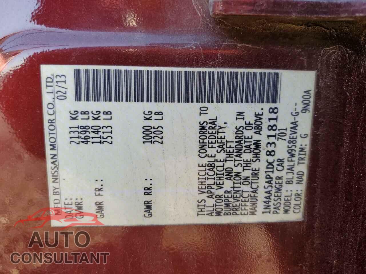 NISSAN MAXIMA 2013 - 1N4AA5AP1DC831818