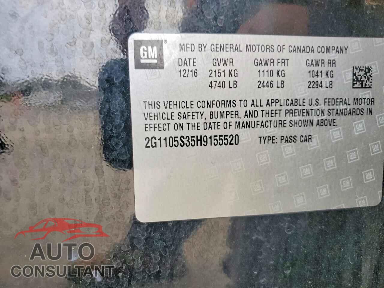 CHEVROLET IMPALA 2017 - 2G1105S35H9155520
