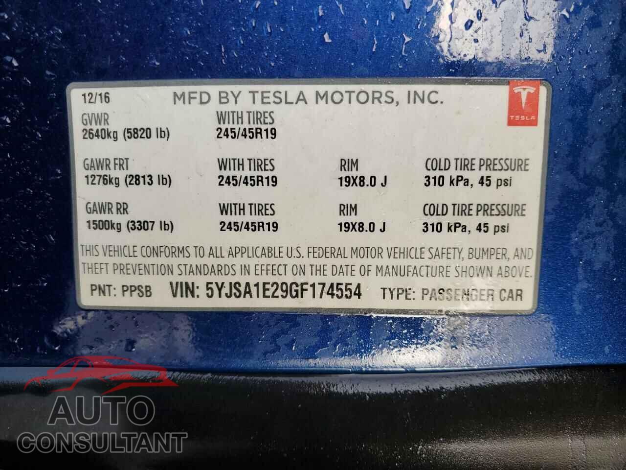 TESLA MODEL S 2016 - 5YJSA1E29GF174554
