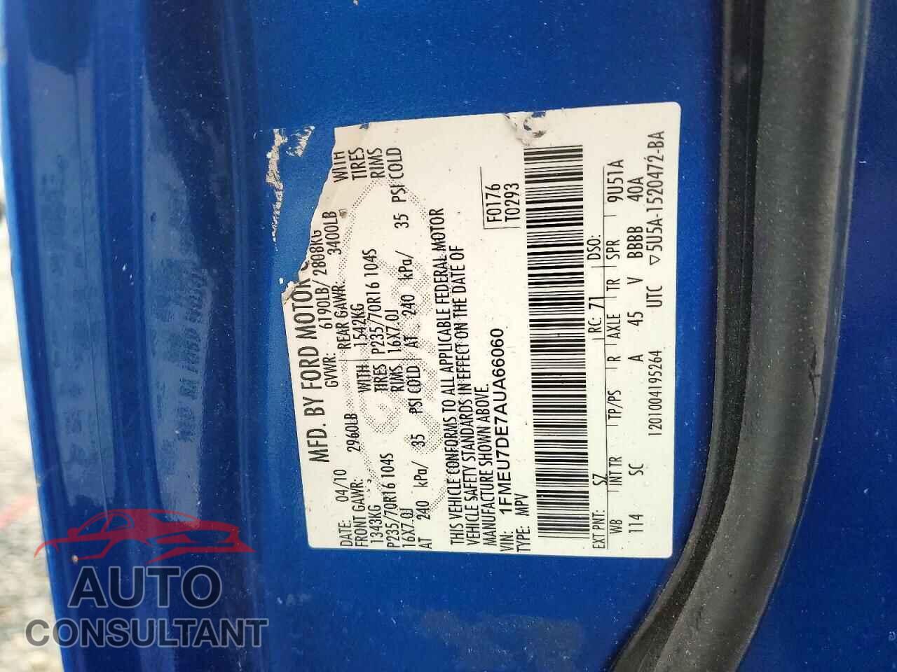 FORD EXPLORER 2010 - 1FMEU7DE7AUA66060