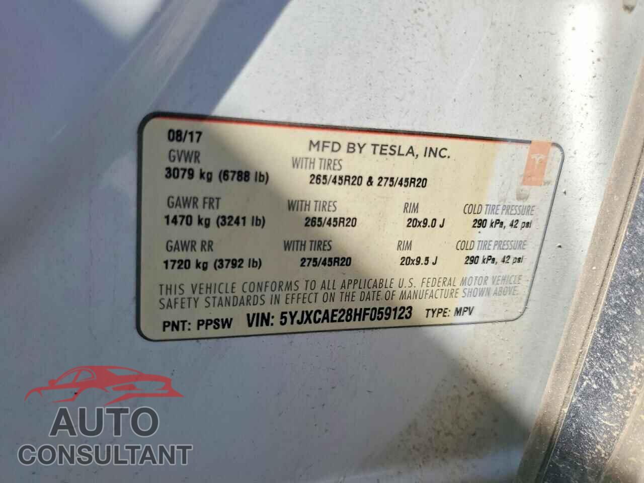 TESLA MODEL X 2017 - 5YJXCAE28HF059123