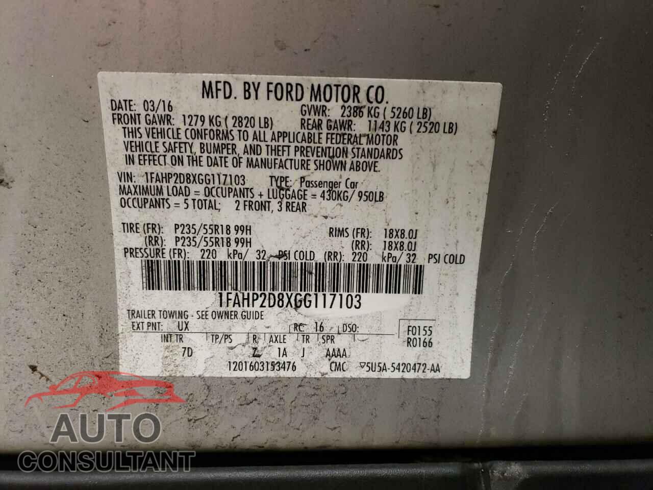 FORD TAURUS 2016 - 1FAHP2D8XGG117103