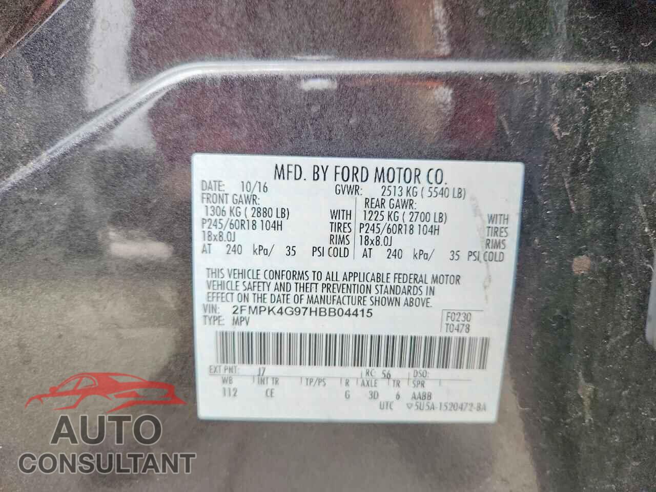 FORD EDGE 2017 - 2FMPK4G97HBB04415