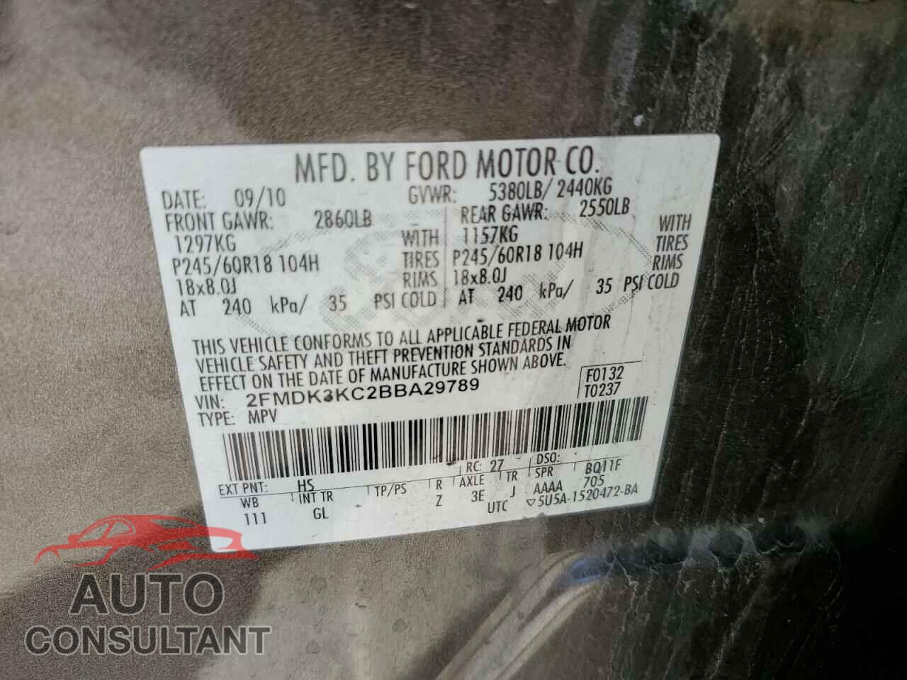FORD EDGE 2011 - 2FMDK3KC2BBA29789