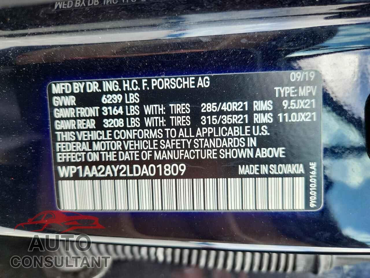 PORSCHE CAYENNE 2020 - WP1AA2AY2LDA01809