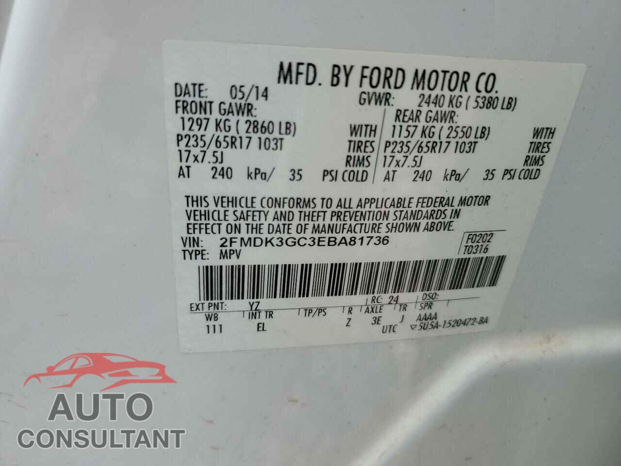 FORD EDGE 2014 - 2FMDK3GC3EBA81736
