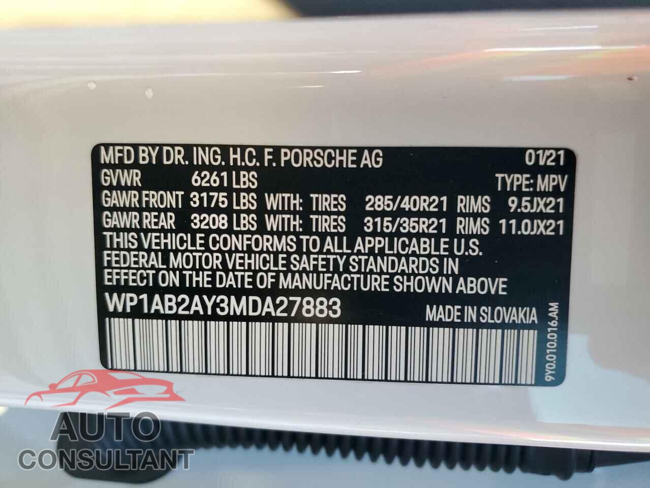 PORSCHE CAYENNE 2021 - WP1AB2AY3MDA27883