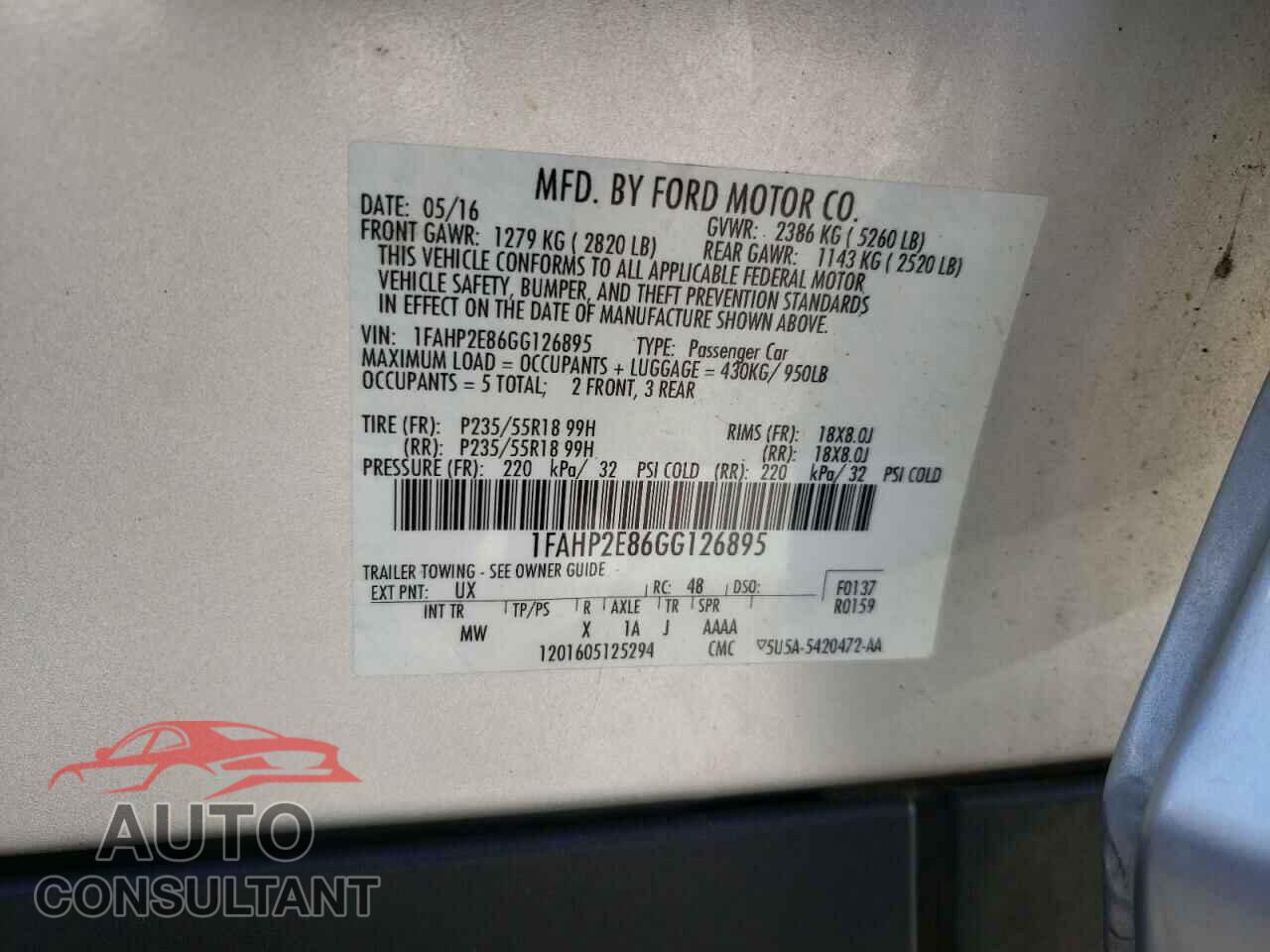 FORD TAURUS 2016 - 1FAHP2E86GG126895