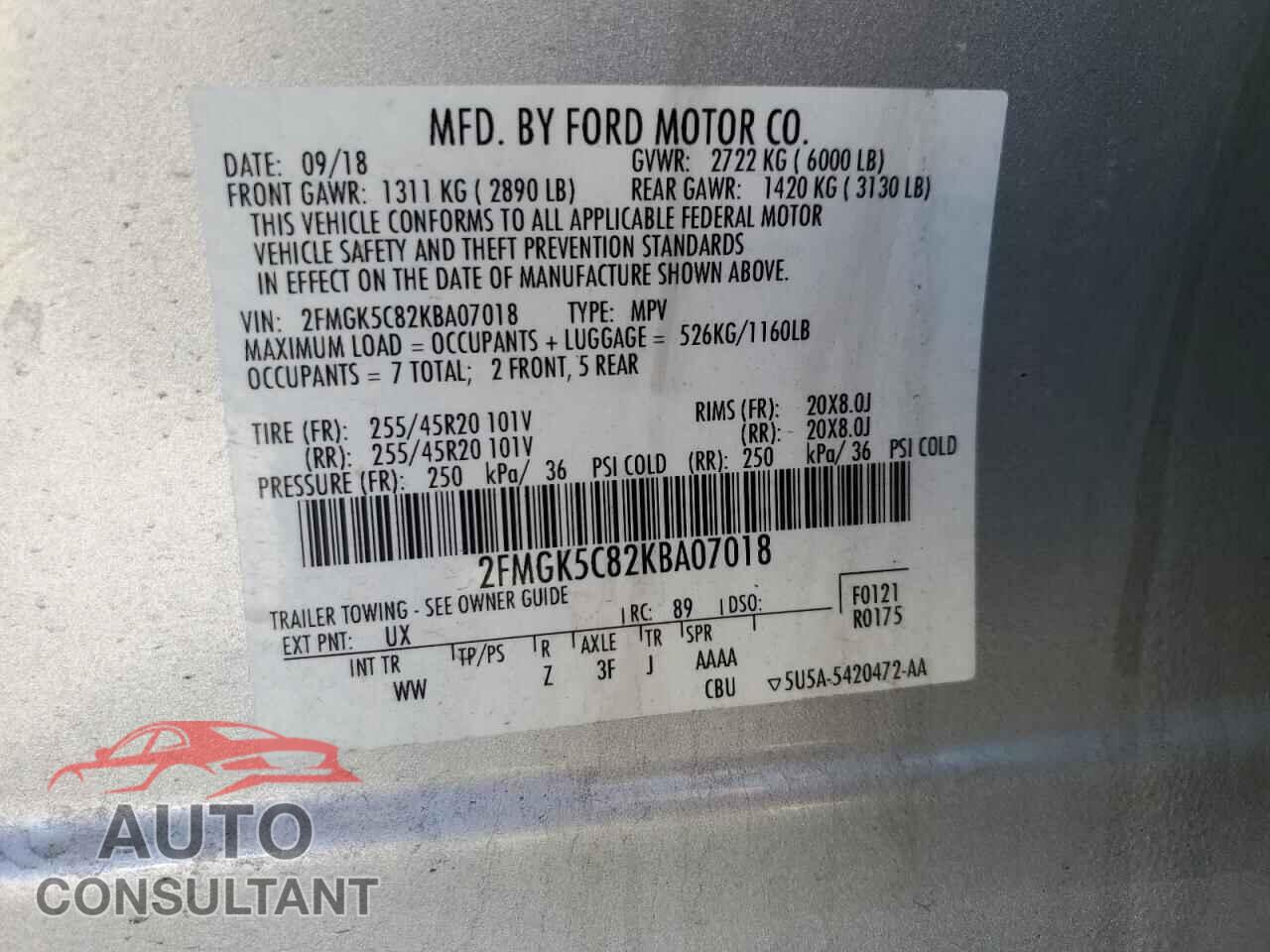 FORD FLEX 2019 - 2FMGK5C82KBA07018