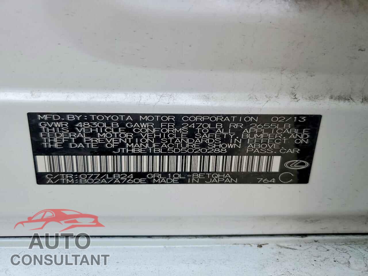 LEXUS GS 2013 - JTHBE1BL5D5020288