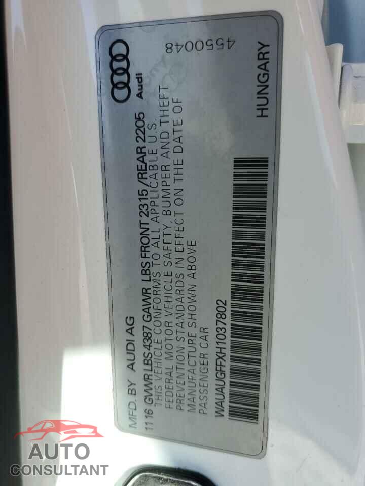 AUDI A3 2017 - WAUAUGFFXH1037802