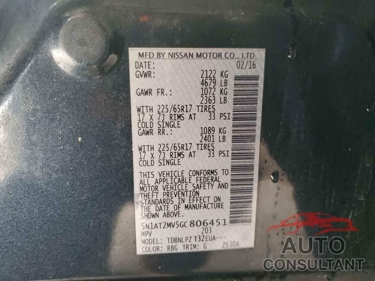 NISSAN ROGUE 2016 - 5N1AT2MV5GC806451