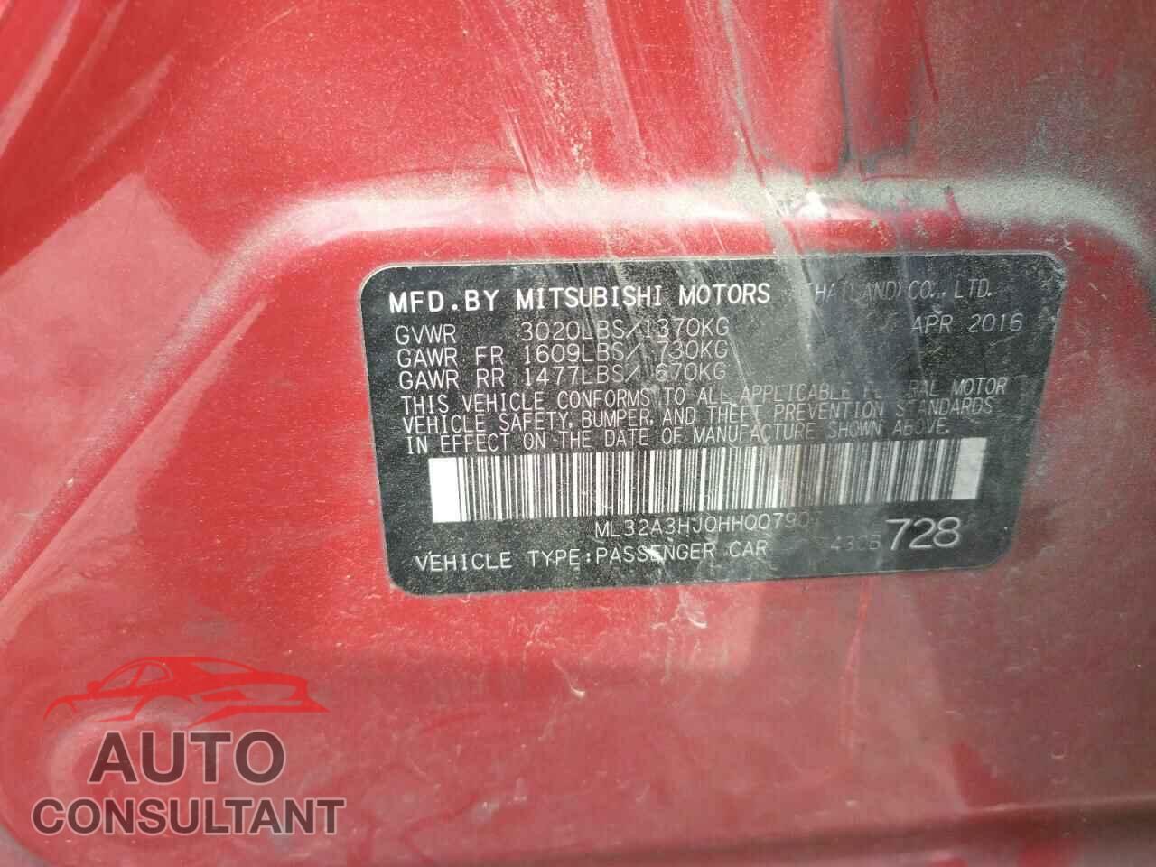 MITSUBISHI MIRAGE 2017 - ML32A3HJ0HH007907