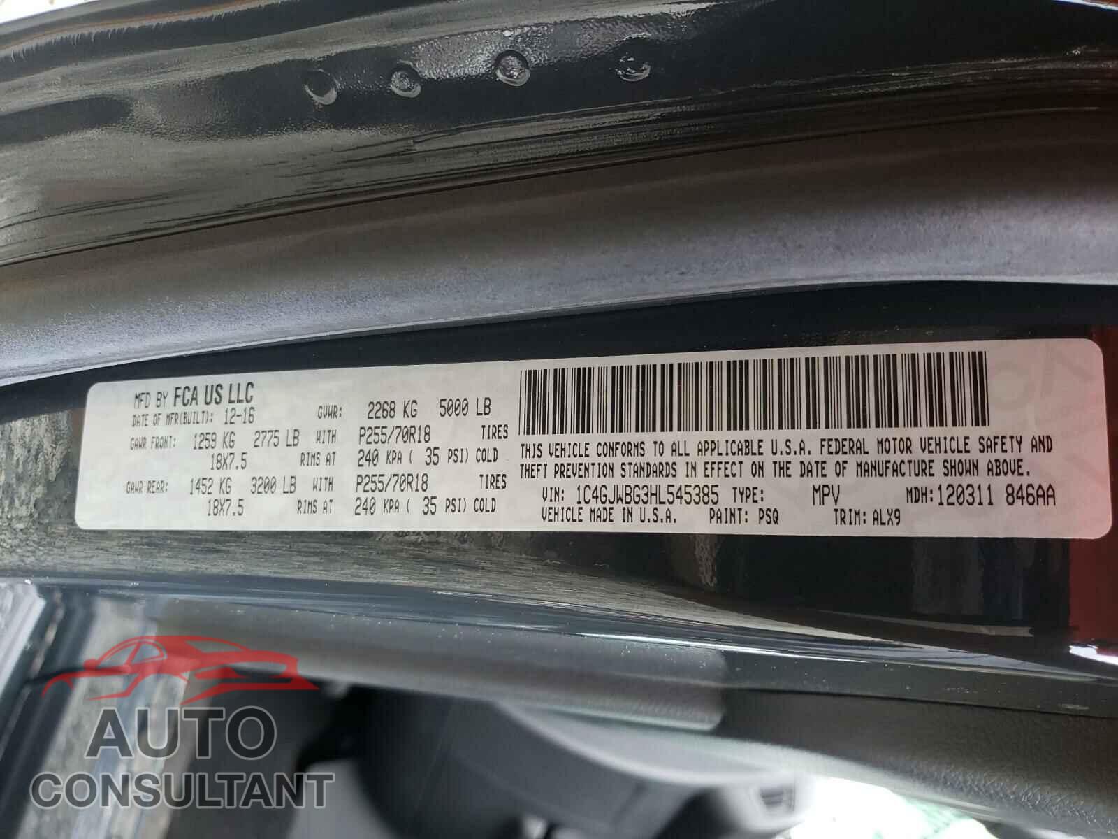 JEEP WRANGLER 2017 - 1C4GJWBG3HL545385