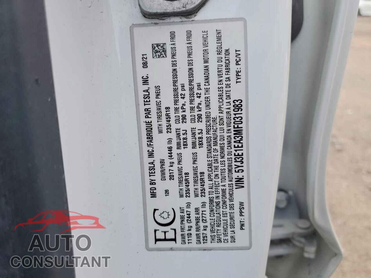 TESLA MODEL 3 2021 - 5YJ3E1EA3MF031983