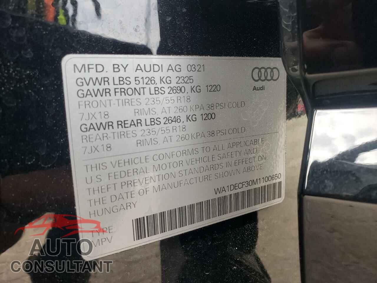 AUDI Q3 2021 - WA1DECF30M1100650