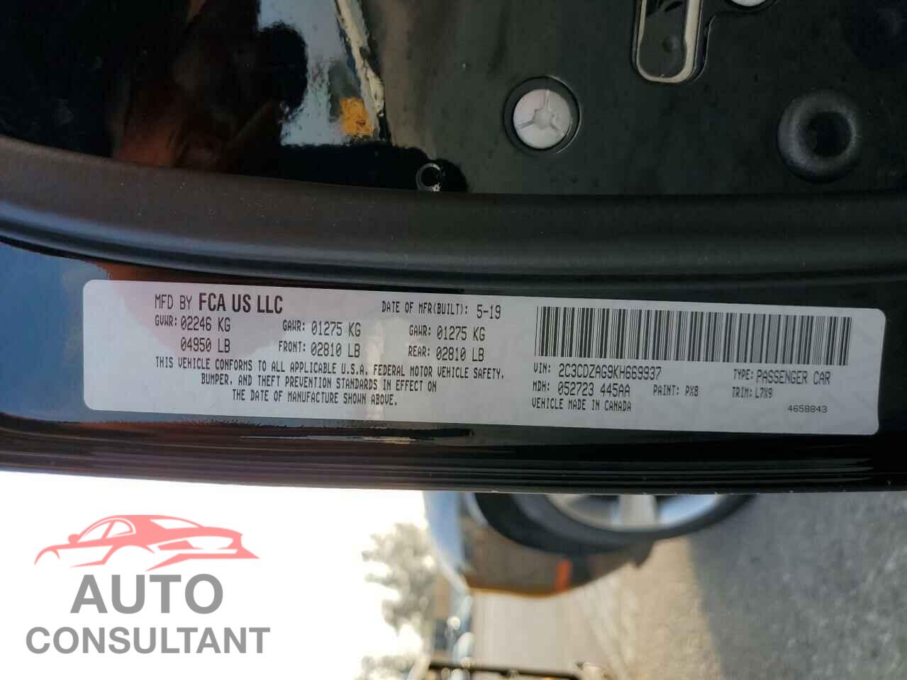 DODGE CHALLENGER 2019 - 2C3CDZAG9KH669937