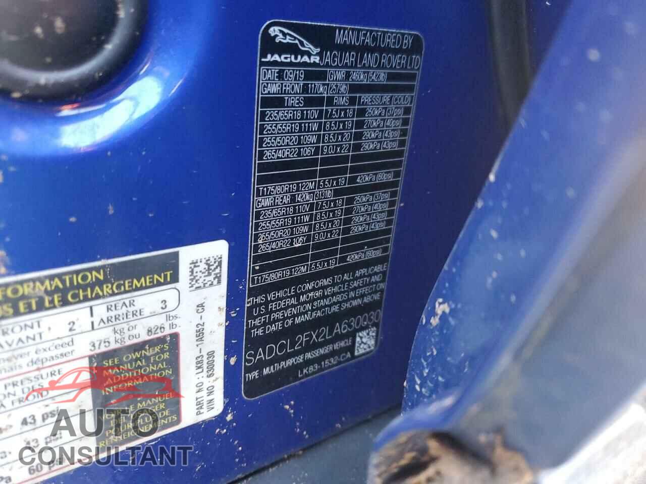 JAGUAR F-PACE 2020 - SADCL2FX2LA630030