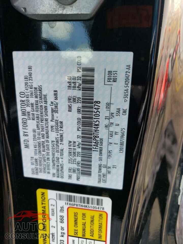 FORD MUSTANG 2019 - 1FA6P8TH4K5105478