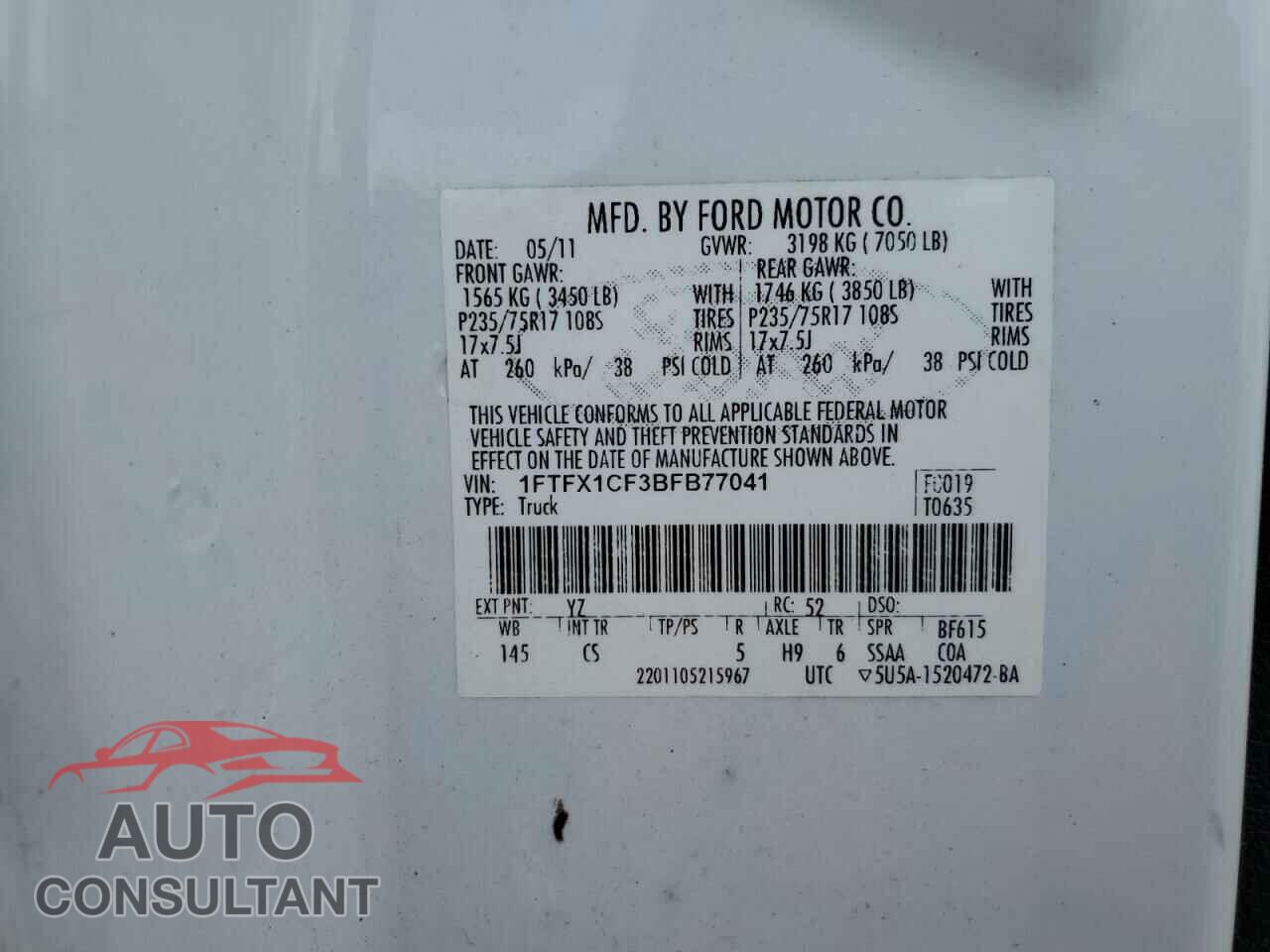 FORD F-150 2011 - 1FTFX1CF3BFB77041