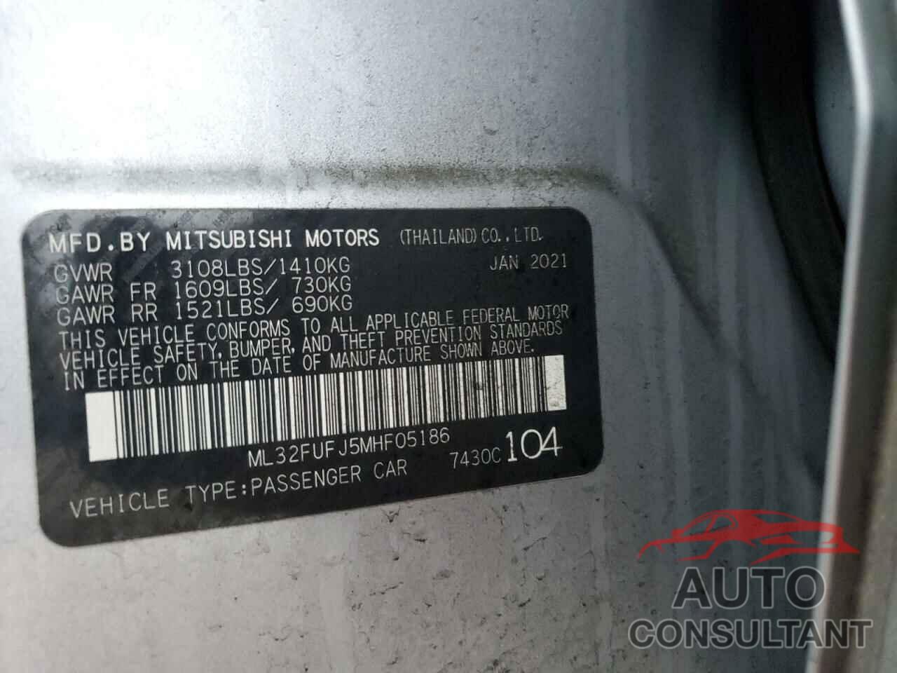MITSUBISHI MIRAGE 2021 - ML32FUFJ5MHF05186