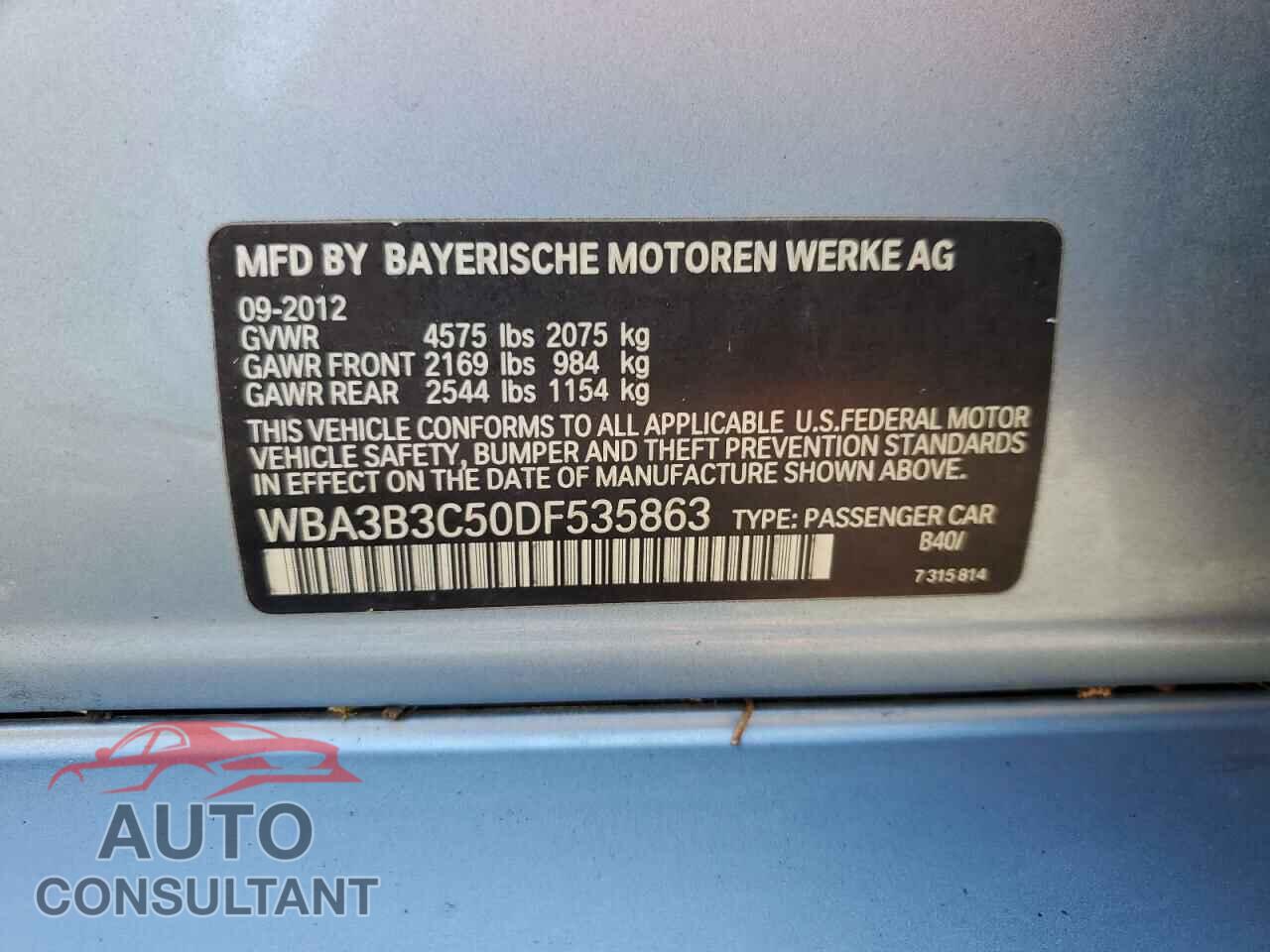 BMW 3 SERIES 2013 - WBA3B3C50DF535863