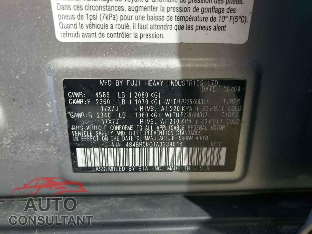 SUBARU OUTBACK 2010 - 4S4BRCKC1A3339014